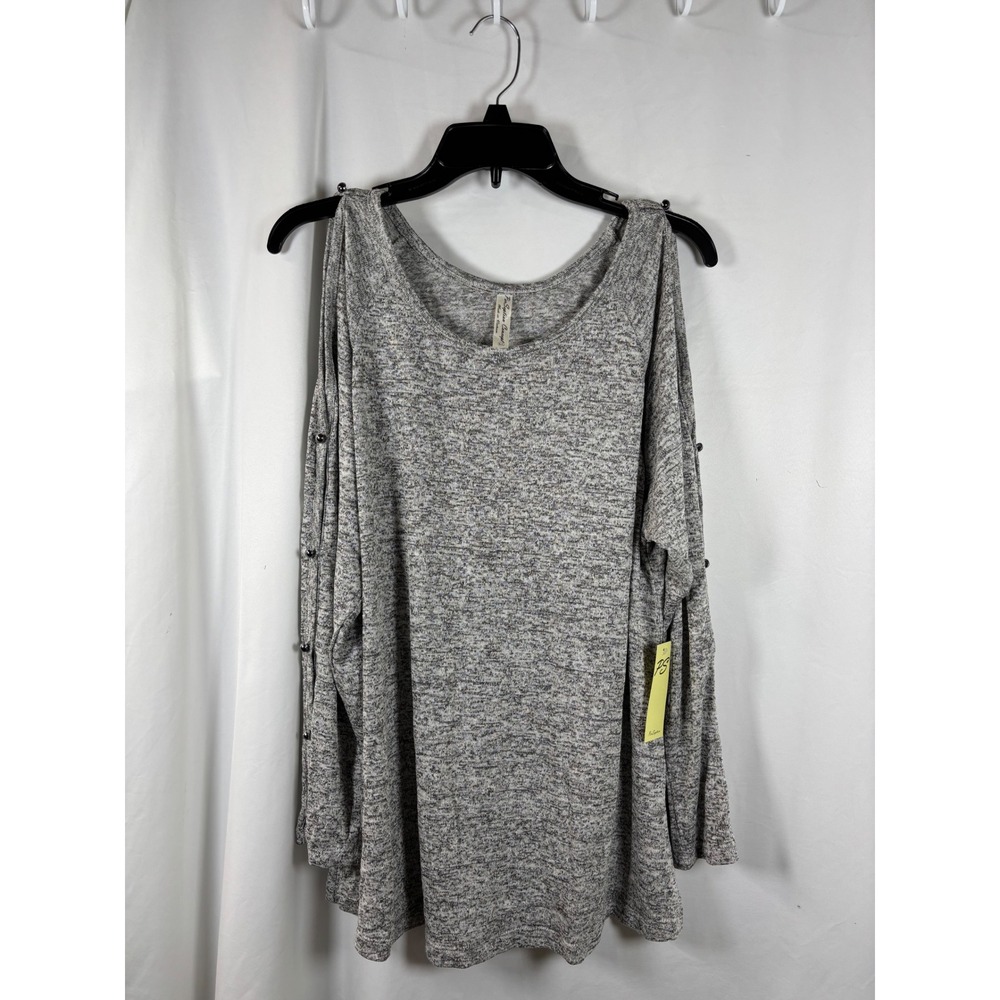 PerSeption Concept Womens XL Grey Marled Cold Shoulder Button Sleeve Top NWT
